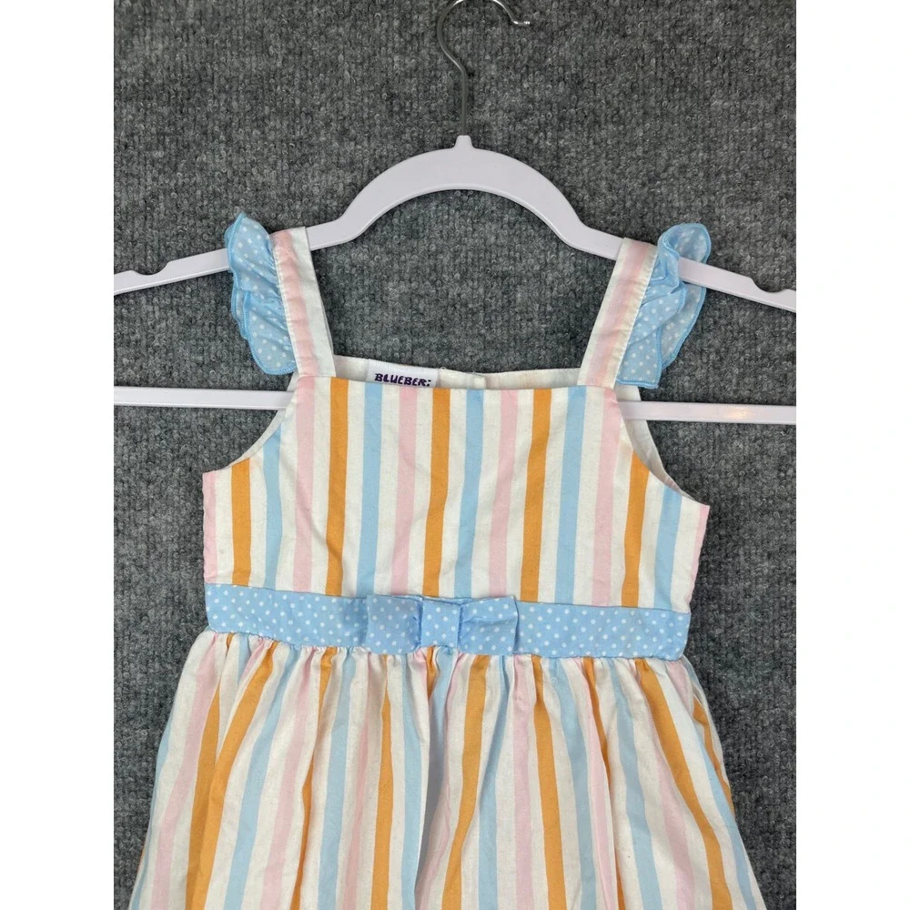 Blueberi Boulevard Stripe Dress Girls 4T Multicolor Excellent Ruffle Bow Cotton